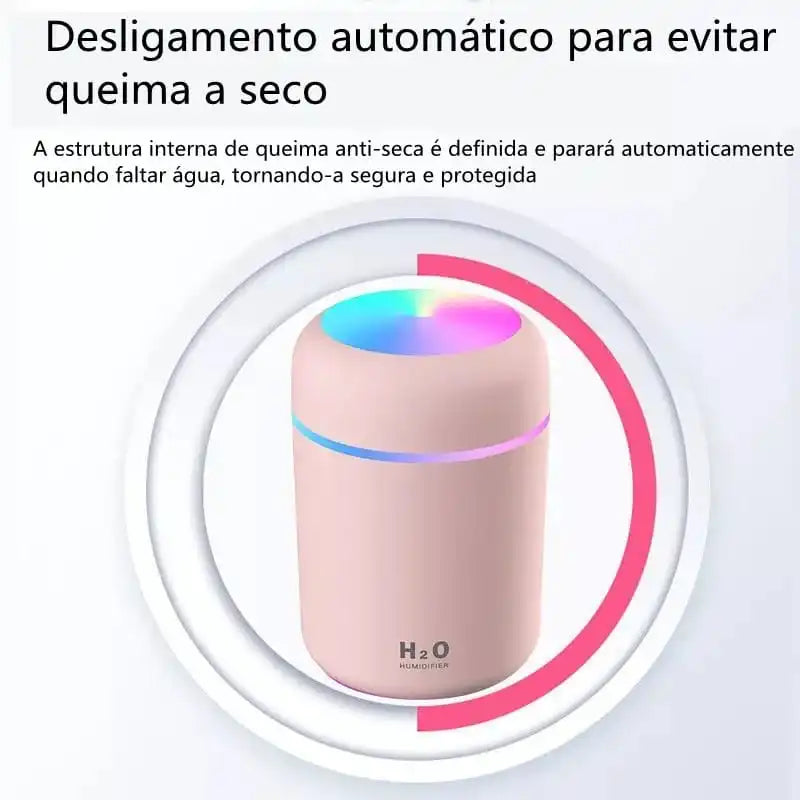 Umidificador Portátil H2o Ultra com Led RGB - 300ml Aroma Terapia